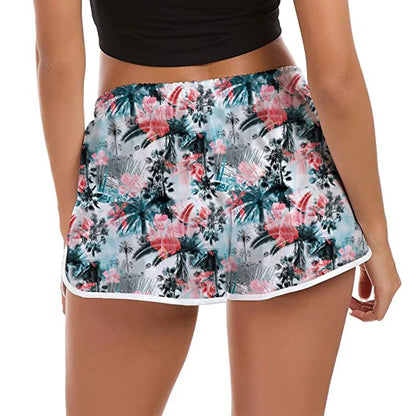 Women Summer Sports Shorts Floral Beach Boardshorts with Pockets Female Swim Trunks Female Workout Gym Clothes Fitness Sportwear