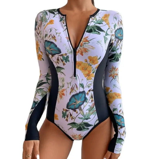 One-Piece Swimsuit For Sports Surfing Long Sleeve Swimwear Women's Bodysuit Swimming Bathing Suit Beachwear Pool Bather