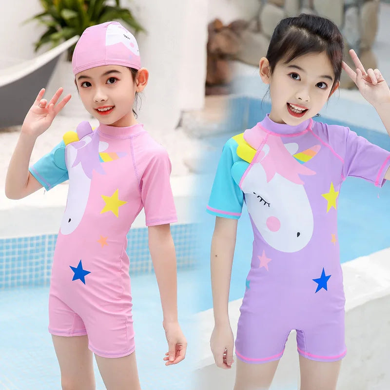 UV Baby Girl Swimsuit One Piece Swimming Jumpsuit Unicorn Bathing Suit SPF 50 Short Sleeve Kids Swimwear for Girls 2-12 Years