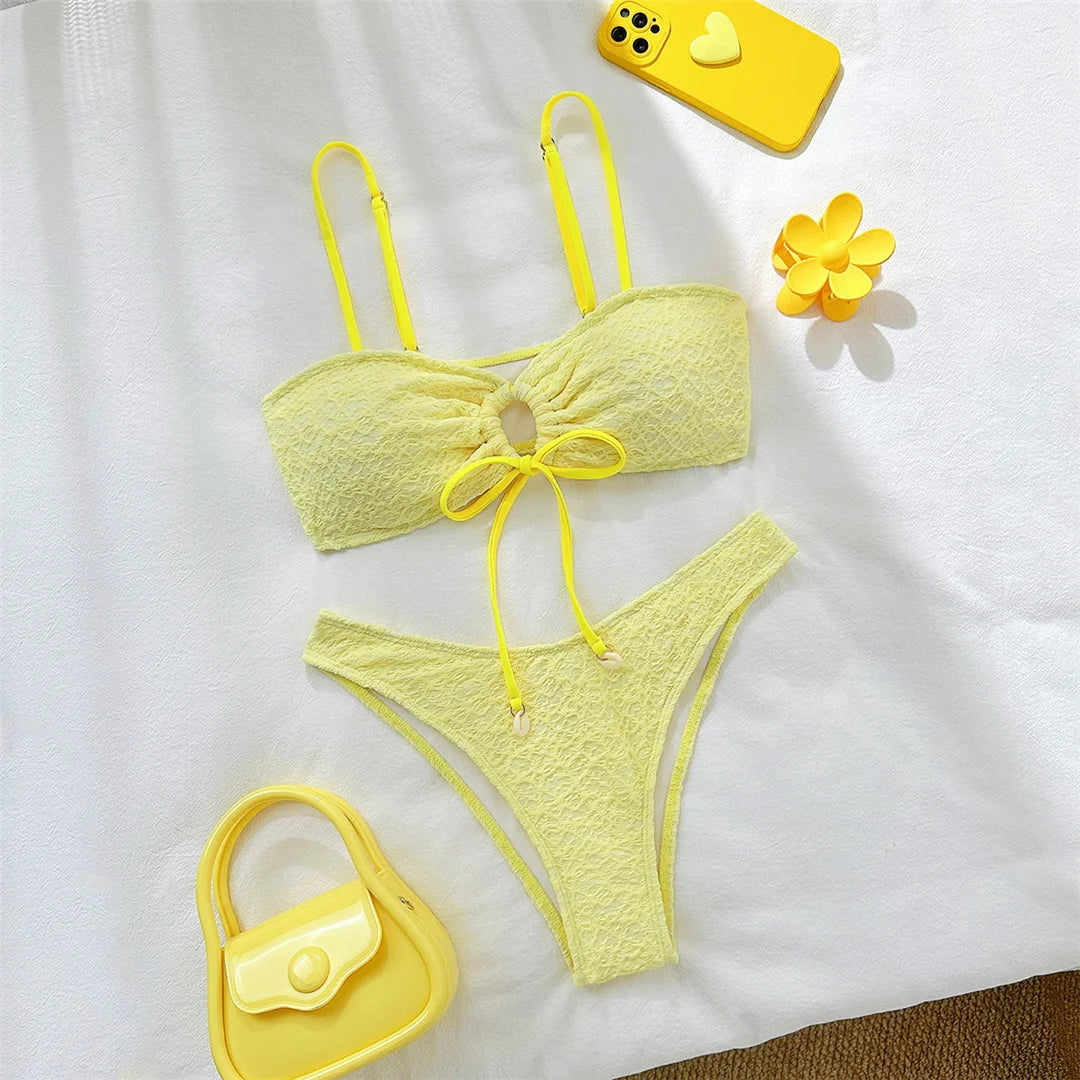 XS - L Wrinkled Brazilian Cut Out Bikini Women Swimwear Female Swimsuit Two-pieces Bikini set Bather Bathing Suit Swim