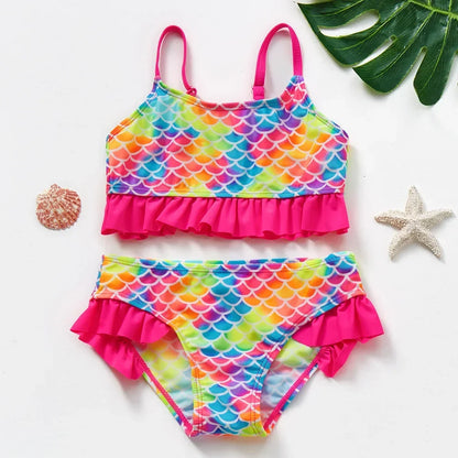 2-10Years New Fashion Kids Fish Scale Bikini Set Lovely Two Pieces Child Swimwear Cute Girl Flouncing Swimsuit Summer Beachwear