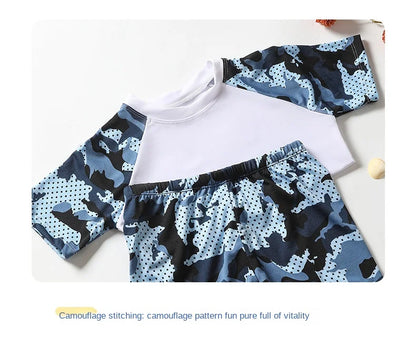 Camouflage Kids Swimsuit Boy Swim Trunks Set Surf Suit Boys Split Short Sleeve Swimsuit Korean Version Baby Swimsuit Plus Size