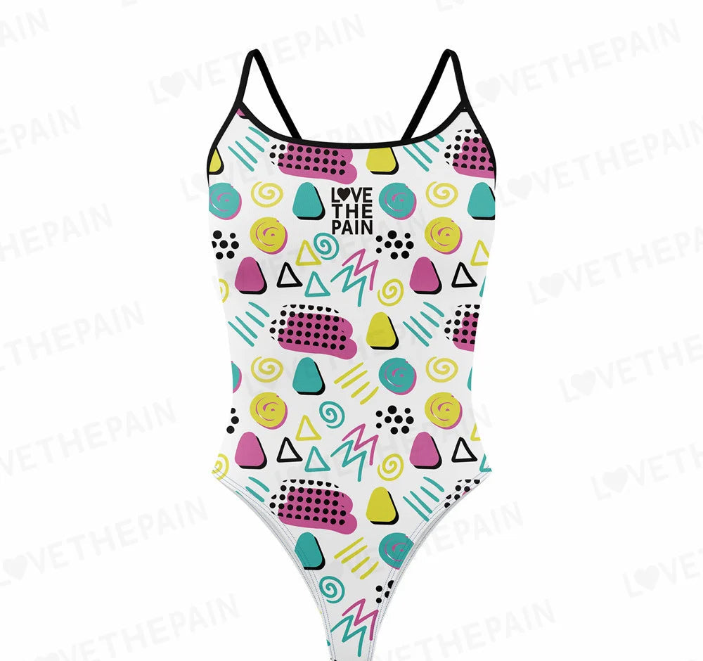 Love The Pain Spaghetti straps Women Swimwear Back Swimsuit One Piece Comfortable Suit printing Functional Swimwear