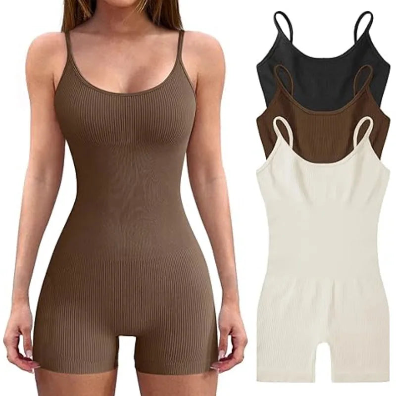 Women's Ribbed Strappy Workout Playsuit