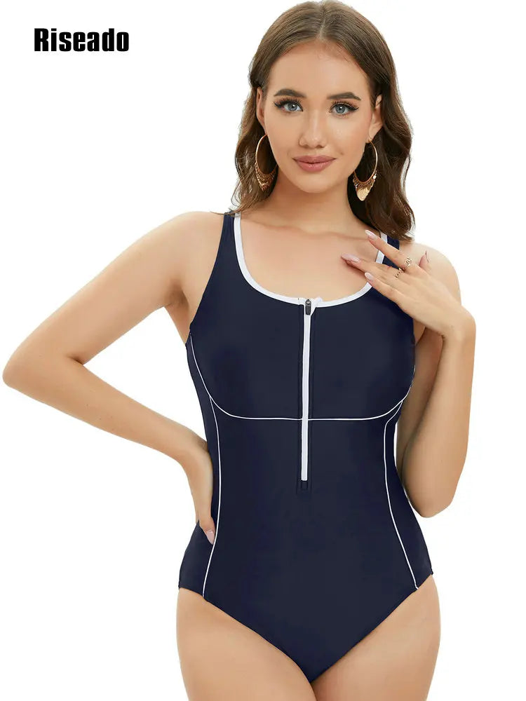 Women's Rash Guard Zip Front Sleeveless One Piece Swimsuit Beach Wear Swimming  Monokini