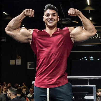 Cotton V-neck Fitness Tank Top Men Summer Muscle Vest Gym Clothing Bodybuilding Sleeveless Shirt Workout Sports Singlets