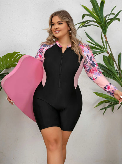 Large Size One-Piece Surfing Suit , Summer Women's Long-Sleeved Sun-proof Snorkeling Suit Swimsuit