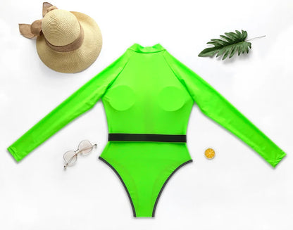 Surfing Sport Long Sleeves Swimsuit For Women Floral Printed High Quality Swimwear Patchwork Bathing Suit Tropical Summer