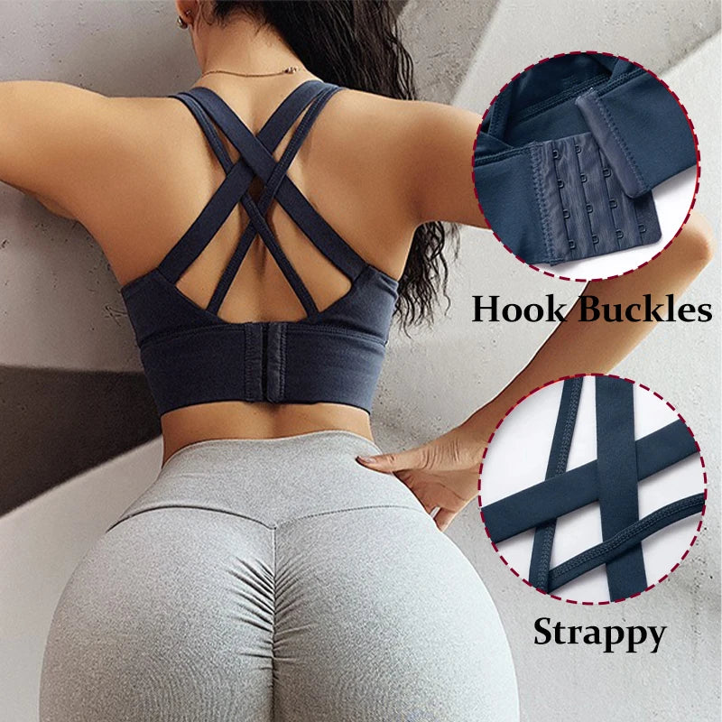 Women's Criss-Cross Back Wirefree Sports Bra with Removable Pads