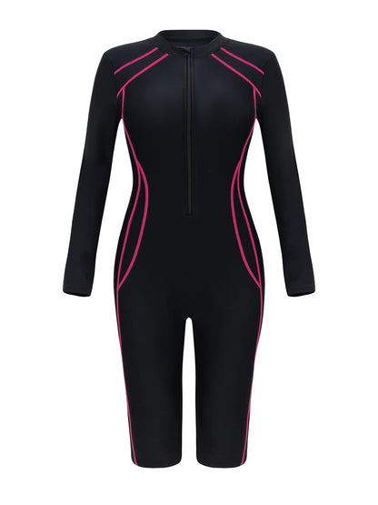 One Piece Slim Surfing Diving Clothes Swimsuit  Women With Zipper Rush Guard Swimwear Female Bathers Swimming Bodysuit