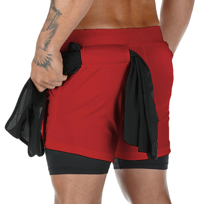 Men Shorts 2 In 1 Double-deck Quick Dry GYM Sport Shorts Fitness Jogging Workout Men Sports Short Pants
