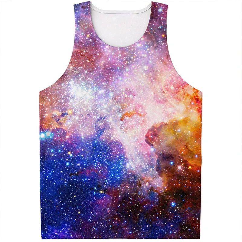 Colorful Fiery Nebula Universe Graphic Tank Tops Men Sleeveless Beach Vest Summer Street 3D Printed Galaxy Space Tee Shirt Tops
