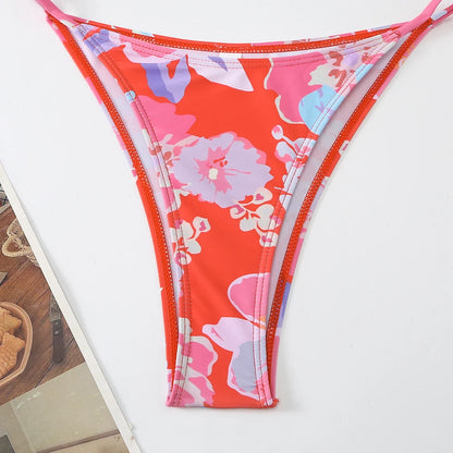 Halter Printed Bikini Women Thong Swimwear Female Triangle Swimsuit Bathers Bathing Swimming Swim Suit Beachwear Summer