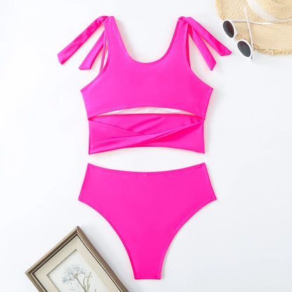 Two Piece String Bikini Hollow Out High Waist Swimwear Female Swimsuit Women Bathers Bathing Swimming Suit Beachwear Summer