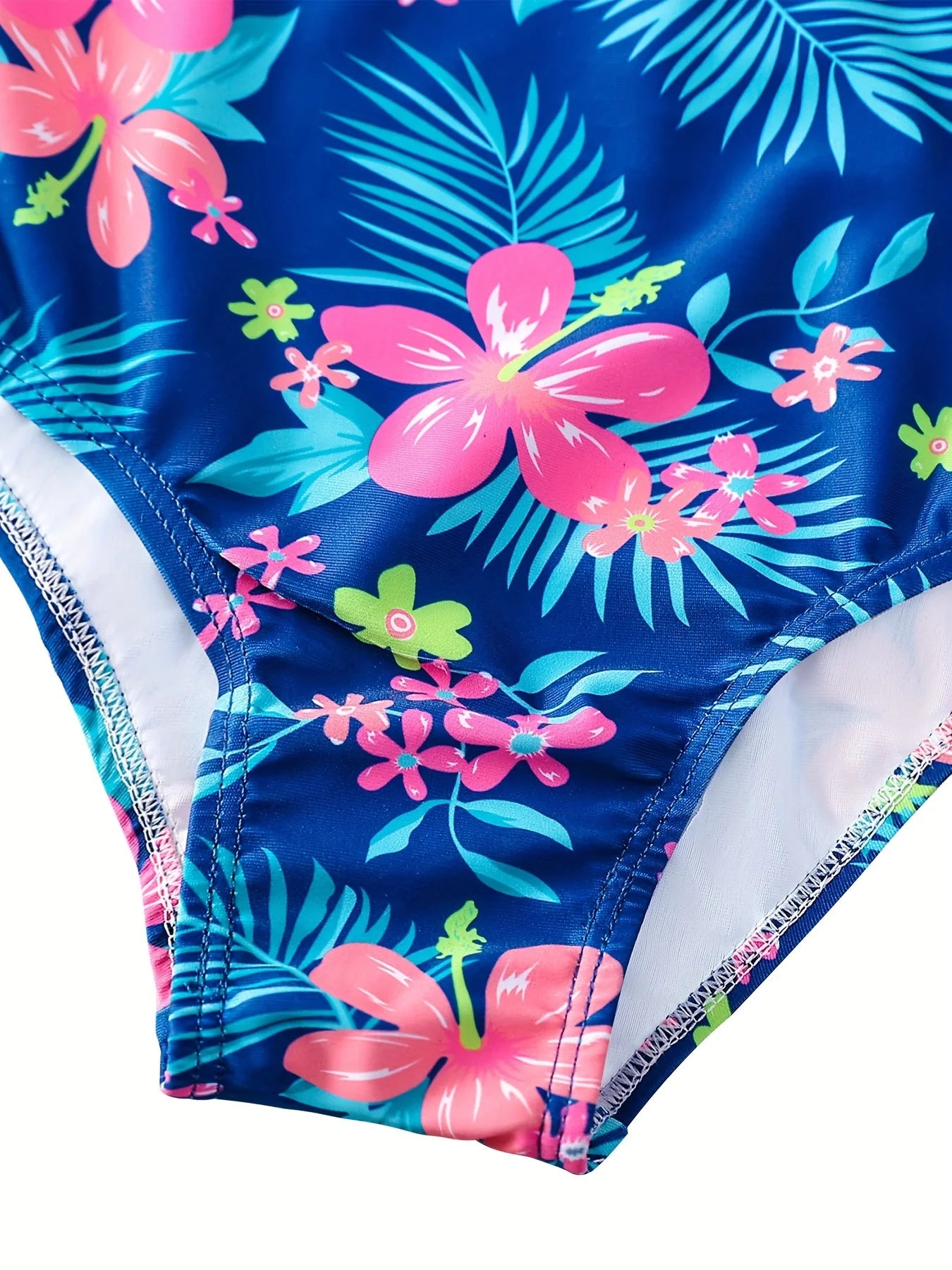 One-Piece Swimsuit Girls Floral Print Asymmetrical Cascading Ruffles Summer Cross Strap Backless Swimwear Bikini-Cut Swim Suit