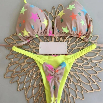 Swimwear Women Leopard Printed Bikini Set Striped Beachwear Summer Swimsuit Two-pieces Thong Bathing Suit Biquinis