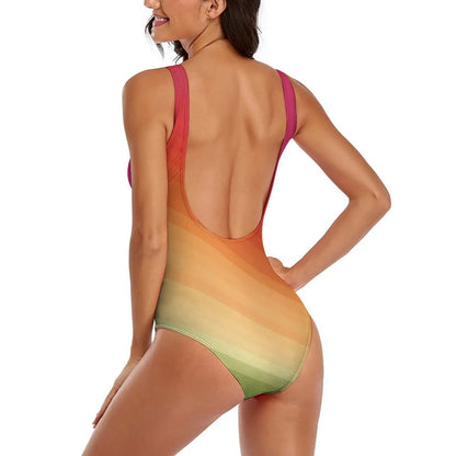 Bright Rainbow Swimsuit Abstract Art Push Up Swimwear One-Piece Vacation Bath Bathing Suit Bodysuit Design Beachwear Large Size