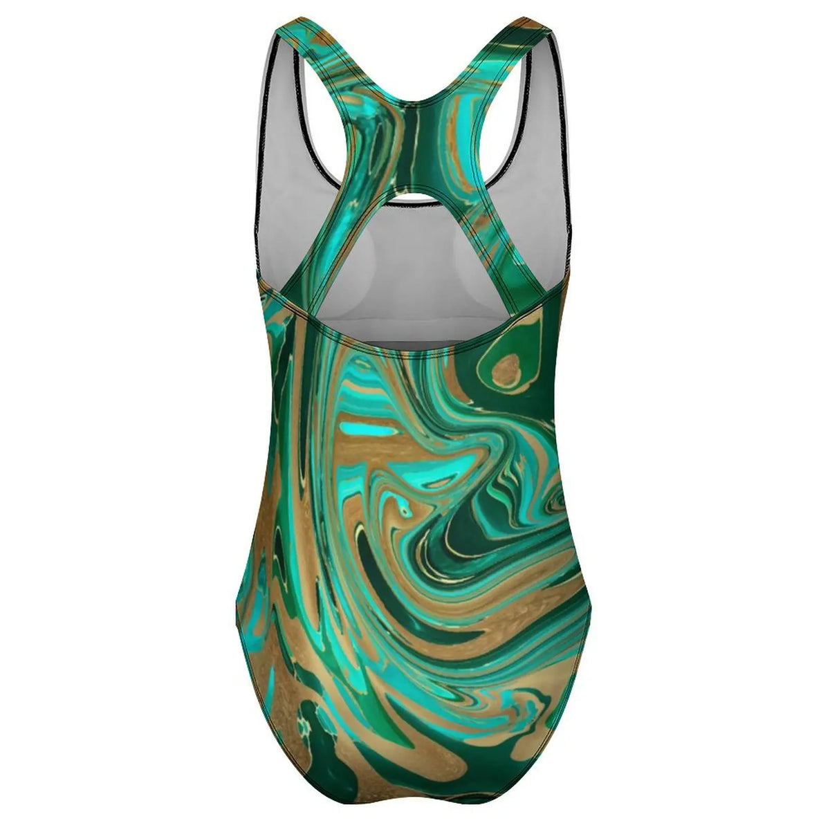 Women's Green & Gold Marble-Print One-Piece Swimsuit