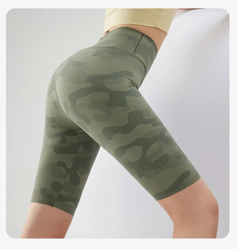 BIVIGAOS Summer Camouflage Green Sharkskin Biker Shorts Knee Length Short Leggings Women Casual Sports Cycling Shorts