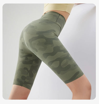 BIVIGAOS Summer Camouflage Green Sharkskin Biker Shorts Knee Length Short Leggings Women Casual Sports Cycling Shorts