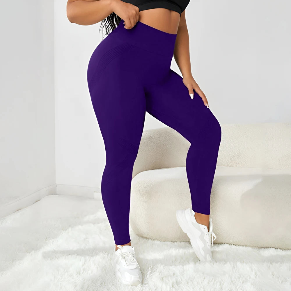 Plus Size Four-Way Stretch Hip-Covering High-Elastic Yoga Fitness Women's High-Waisted Line Seamless Pants