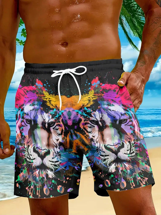 3D Print Men's Swimwear Beach Shorts Splashed Watercolor Pattern Trunks Short Pants Swimming Pants Running Sports Mens Shorts