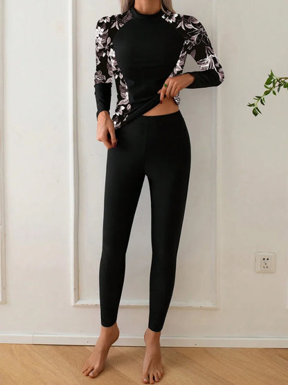 2 Pieces Long Sleeve Printed Swimsuit Women Surfing Diving Clothes Swimwear Female Beachwear Bathers Bathing Swimming Suit