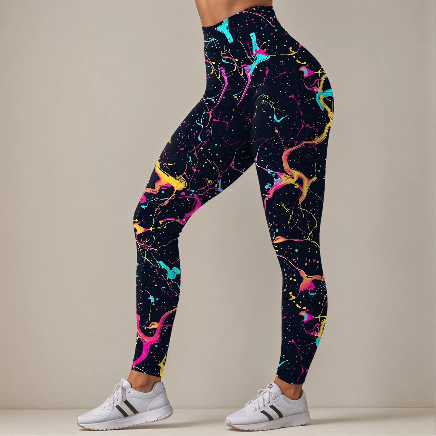 Leggings For Women Neon Art Splash Print Graphic Leggings Butt Lifting Casual Workout Gym Legging Art Style Fashion Trouser
