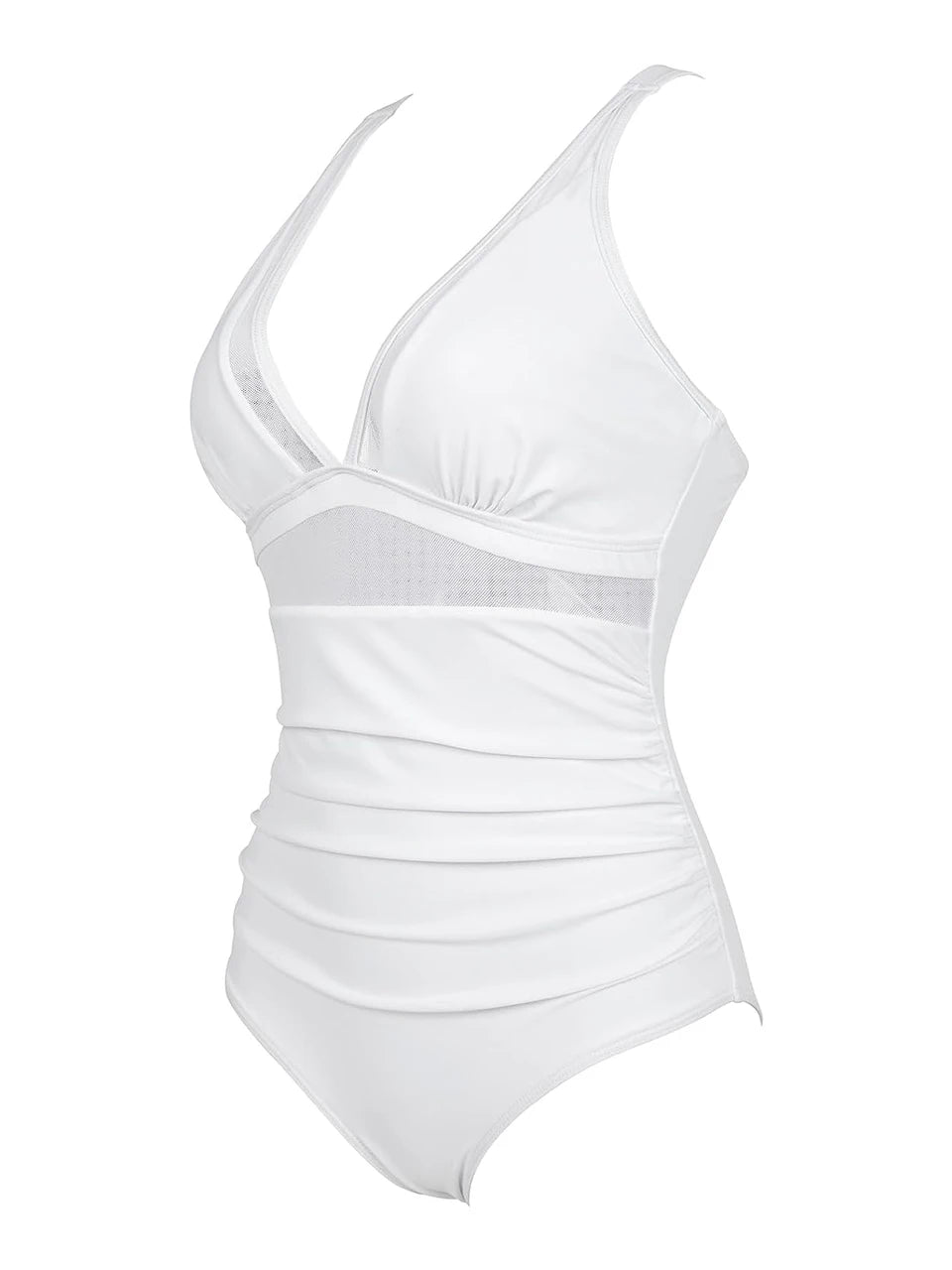 Mesh Panel Swimsuit One Piece High Cut Swimwear Women Solid Bathers Bathing Suit Female Backless Swimming Beachwear