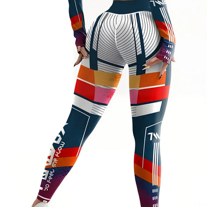 High Waist Yoga Pants Women's Printed Side Stripe Running Outdoor Sports Suit Elastic Fitness Tight Clothes Knitted Fabric