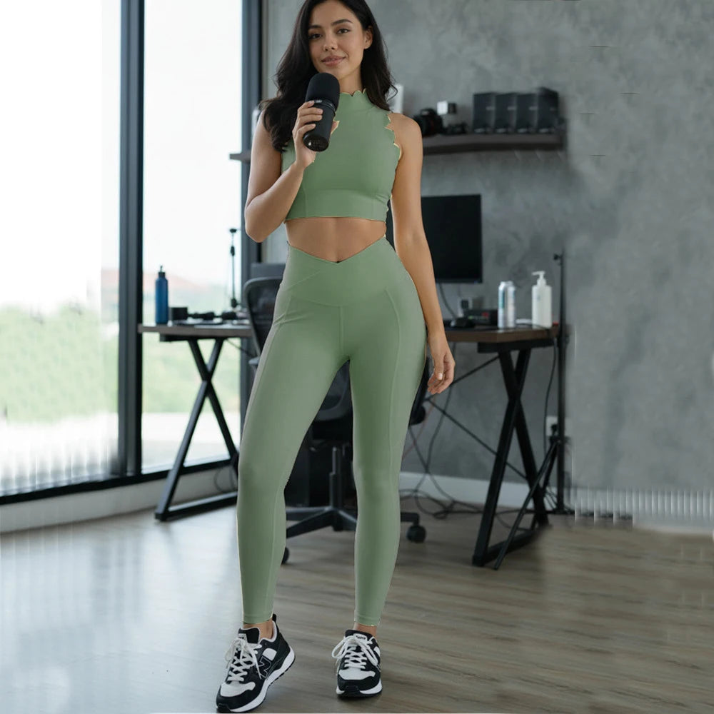 2PCS Yoga Set Women Gym Sportswear Sport Bra Beauty Back Workout Tops High Waist Yoga Pants Hip Lift Gym Leggings