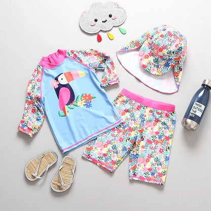 Swimsuit Girl UPF50 UV Protection Children‘s Swimwear Long Sleeve Cute Bathing Suit Kids Beach Rash Guard Swimming Surfing Suit
