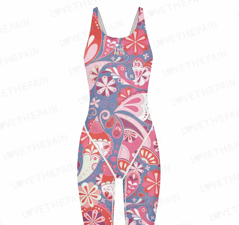 Girl Training Racing Swimwear Girl One Piece Competitive Swimsuits Summer Pool Professional Competition Knee Length Bodysuits