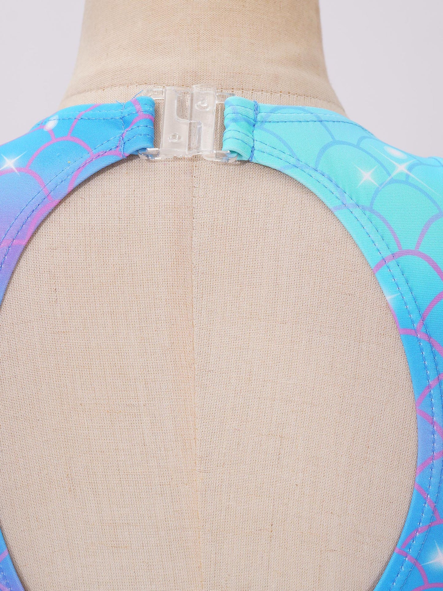 Kids Girls Mermaid Swimsuit Sleeveless Fish Scales Print Ruffle Flounce Jumpsuit Bathing Suit Pool Beach Athletic Swimwear