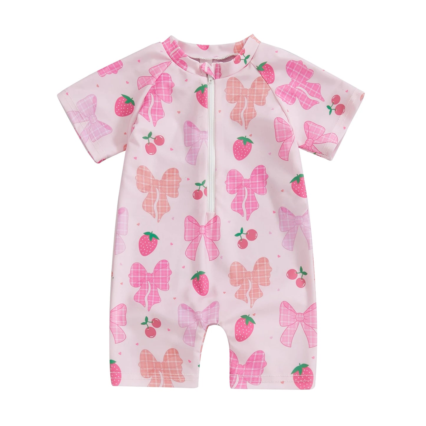0-3Years Baby Boy Girl Rash Guard Swimsuits Fashion Print Short Sleeve Zip Up Rompers Bathing Suit Toddlers Swimwears Beachwear