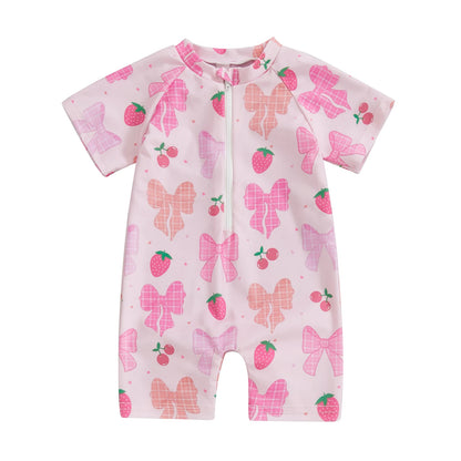 0-3Years Baby Boy Girl Rash Guard Swimsuits Fashion Print Short Sleeve Zip Up Rompers Bathing Suit Toddlers Swimwears Beachwear
