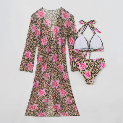 Leopard Bikinis Female Swimsuits Women Three-Piece Swimwear Beach Swim Wear Bathing Suits Brazilian Bikini Set Pool Bather