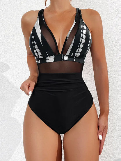 Leaf Print Design Swimwear Women One Piece Swimsuit Bathers