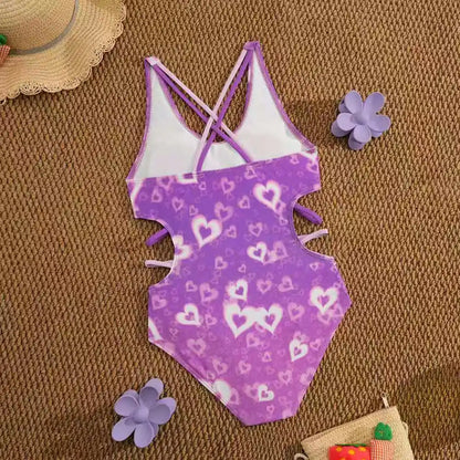Purple Girls One Piece Swimsuit 8-12 Year Kids Swim Suit Teenagers Children's Swimwear Bathing Suits Beach Wear Bodysuit