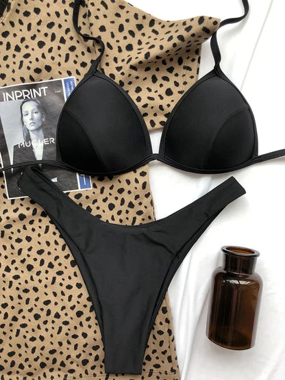 Halter Bra Cup Bikini Swimsuit Female White Swimwear Women Push up Bikini set Brazilian Bathing Suit Bandeau Swim suit