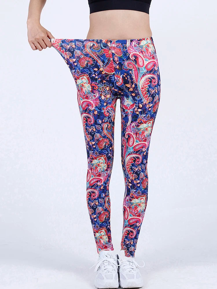 Floral Fashion Women Leggings Beautiful Leaf Floral Printing High Waist Jeggings Stretch Pant