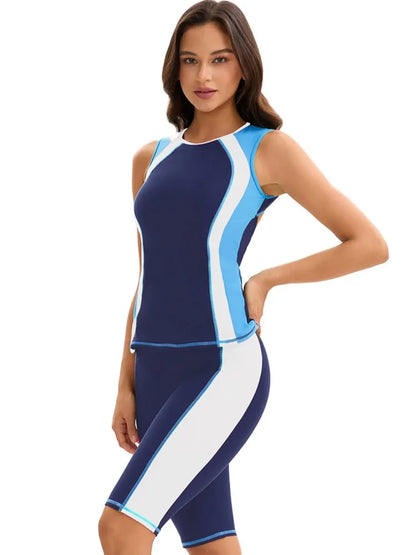 Sleevesless Swimwear Women Surfing Swimsuit Striped Bathing Suits Zipper Two piece Swim Suits Sports Push Up Beach Wear