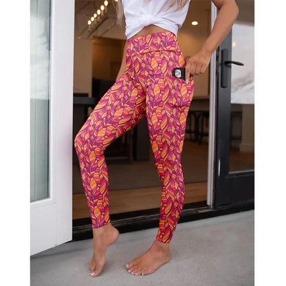 High Waist Women's Fitness Leggings 3D Digital Print Sexy Pocket Elastic Pants Fashionable Gym Trousers
