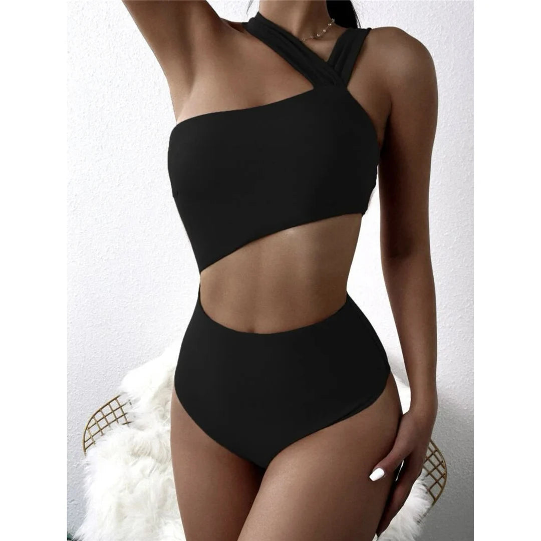 S - XL 13 Colors Asymmetric Cut Out One Piece Swimsuit Women Swimwear Female One Shoulder Padded Bather Bathing Suit Swim