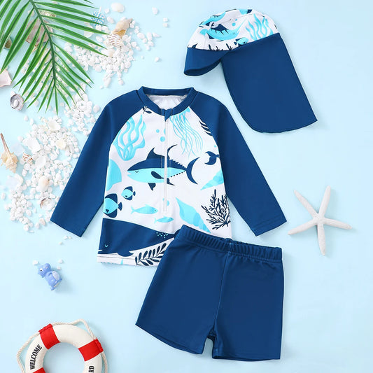 Baby Boy Swimsuit Set with fish Design Bathers.