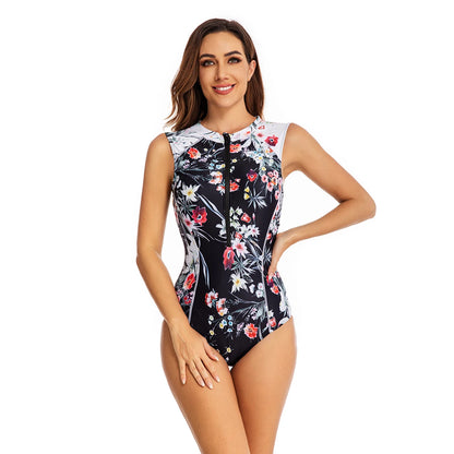Women's Retro One Piece Long Sleeve Rash Guard UV Protection Floral Printed Surfing Athletic Swimsuit Swimwear Bathing Suit