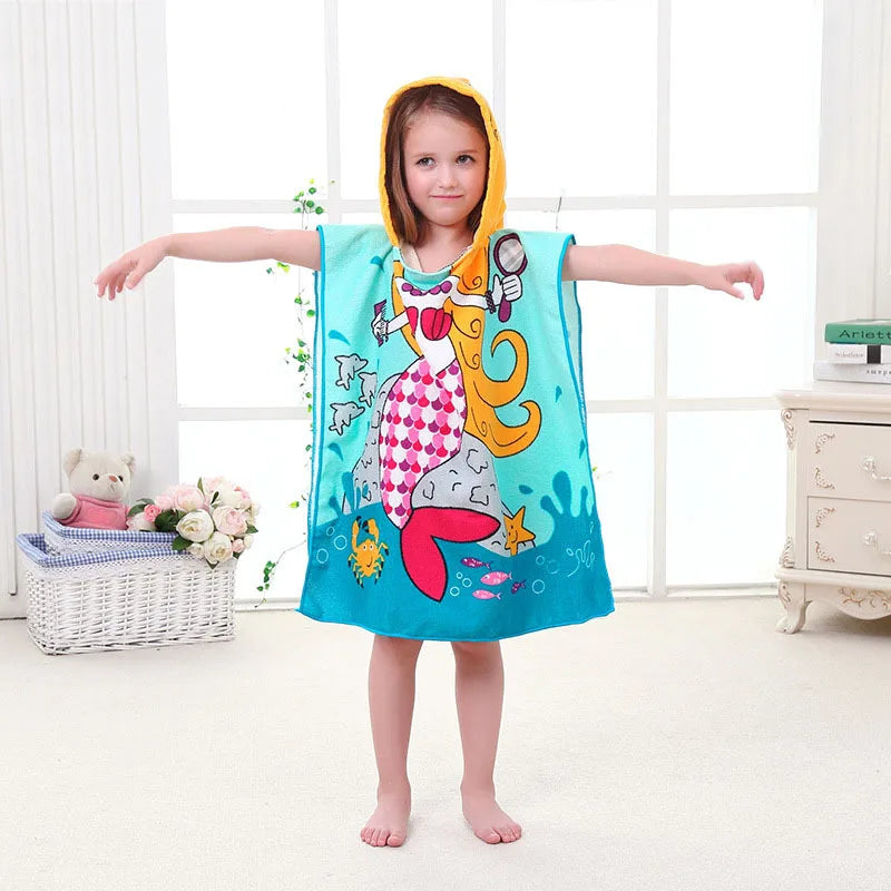 60X120cm Cartoon Kids Hooded Bath Beach Poncho Towels Shark Cute Bathrobe Toddler Boys Girls Cloak Child Bathing Stuff Quick Dry