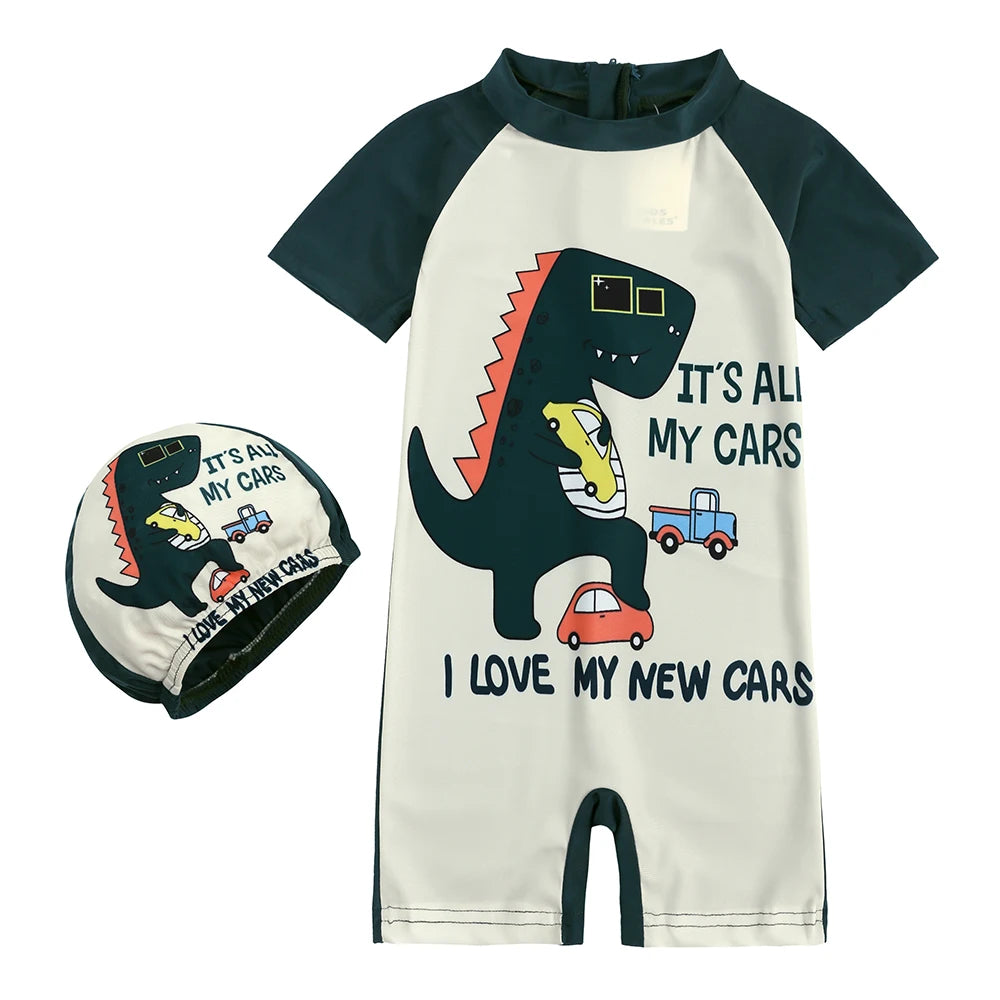 Toddler Children Swimwear Suit Print UV Kids Boys Girls Summer Beach Clothes 2Pcs Cap+Bathing Swimming Diving Swimsuit