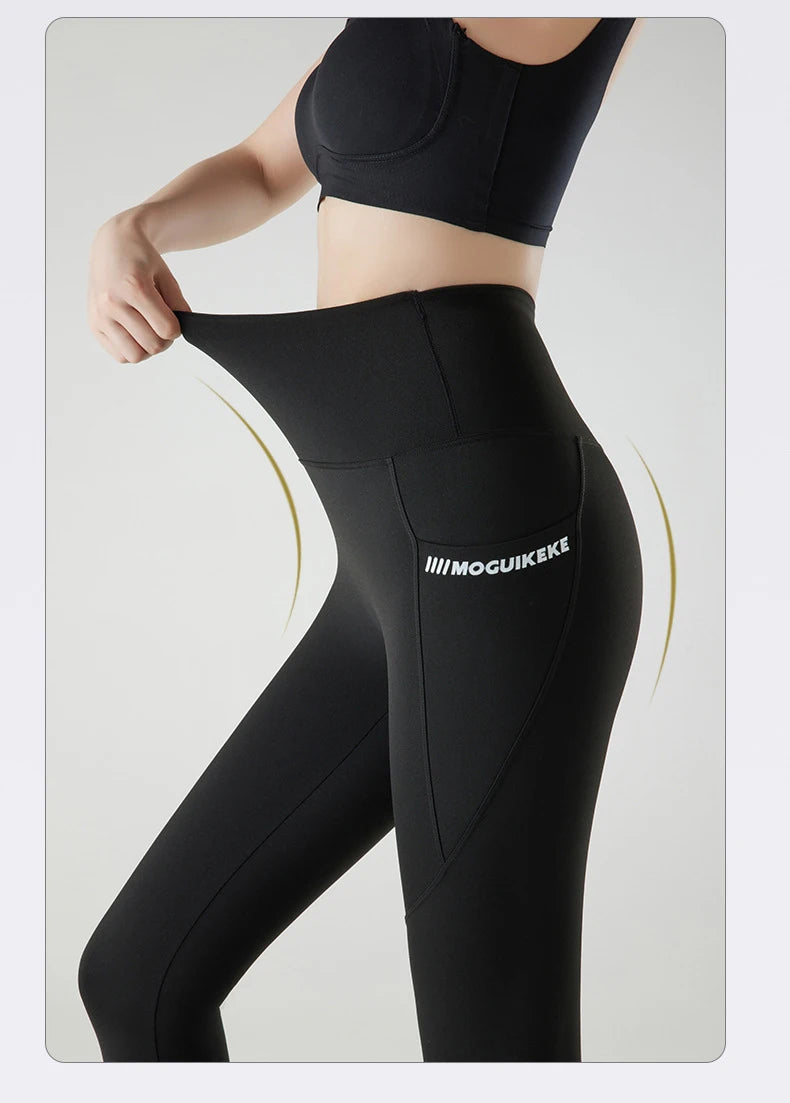 Pocket Brushed Shark Leggings Women Autumn Light Fleece Phone Leggings Slim Tight-Fit Sports Yoga Fitness Leggings