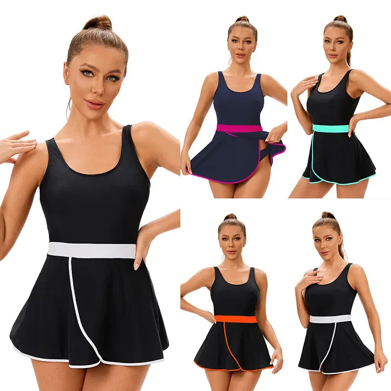 Swimwear Women's Solid Block Color Two Pieces Swimsuit Backless Skirted Beachwear for Beach Vacation Sport Wear